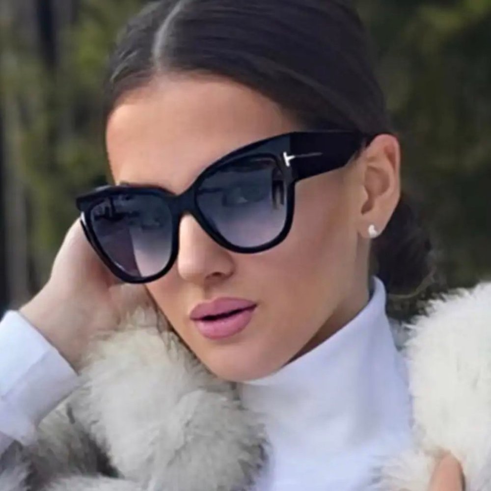 2023 New Tom Fashion Brand Designer Cat Eye Women Sunglasses Female Gradient Poi